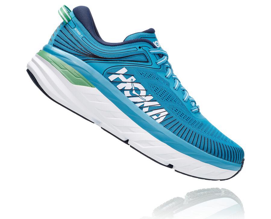 Tenis Hoka One One Hombre Azules/Blancos - Bondi 7 - HTVY34967